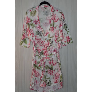 Show Me Your Mumu Short Sleeve Robe With Belt One Size Floral Pink White Green
